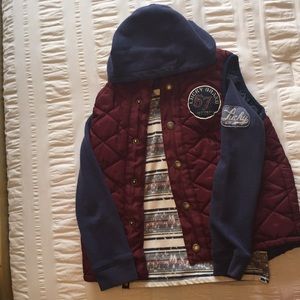 Lucky brand hooded long sleeve shirt & vest.